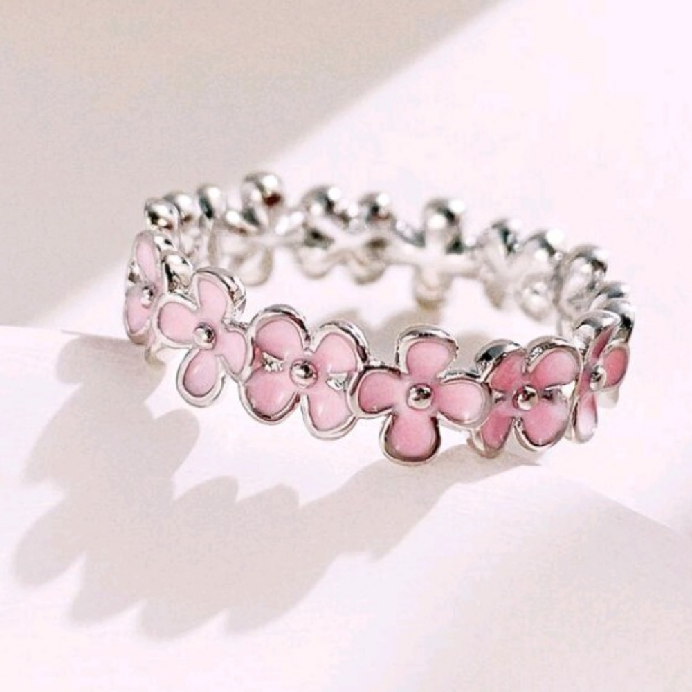 Flowers Sterling Silver Ring - Size 7 & 8 (PINK, BLUE & PURPLE) - Picture 7 of 16